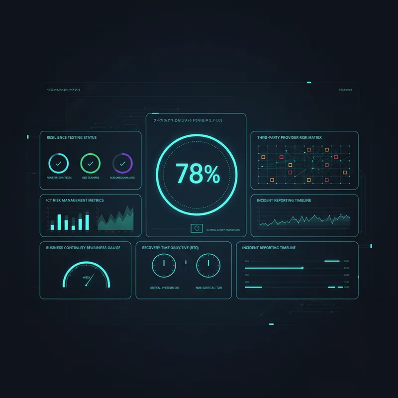 Dashboard de cumplimiento DORA con indicadores de resiliencia operativa