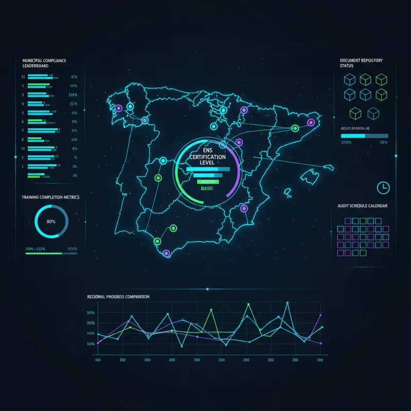 Dashboard centralizado mostrando el estado de cumplimiento ENS por municipio